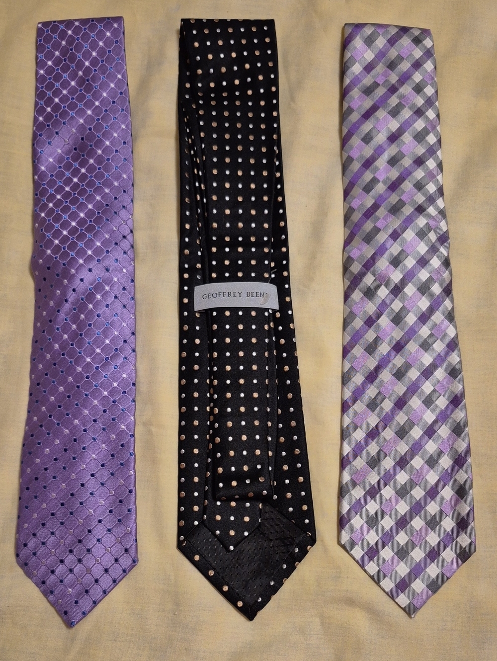 Geoffrey Beene Three-Tie Set in Black, Lavender and Lilac Plaid